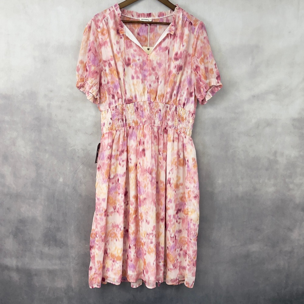 ANDTHEWHY Floral Chiffon Midi Dress Womens 1X Metallic Romantic Fairy Whimsy